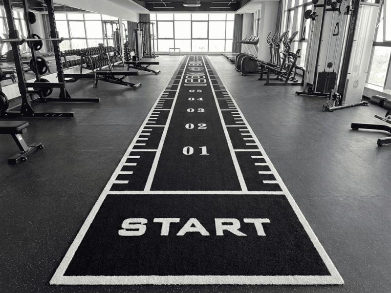 Damaged gym turf fibers close up